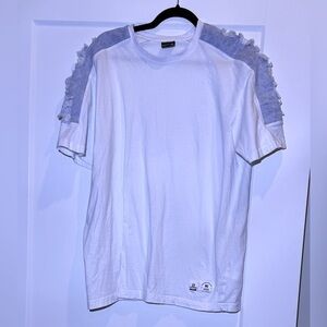 Southpole white t-shirt with distressed denim trim 100% cotton XXL y2k